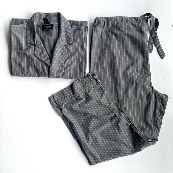 DIOR pajama set Mens Gray Striped Cotton Blend 2 Pc Pajama Set size L - Picture 1 of 13